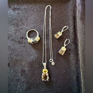 925 Silver with Brown and Yellow Gemstone Jewelry Set